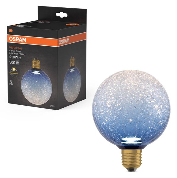 Matná LED žárovka E27 3,5 W DECOR LAMP, modrá, praskané kulatá