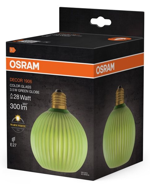 Matná LED žárovka E27 3,5 W DECOR LAMP, zelená, kulatá