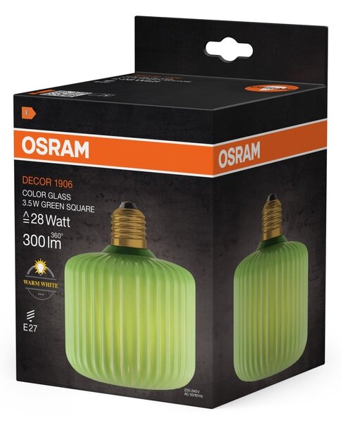 Matná LED žárovka E27 3,5 W DECOR LAMP, zelená, čtvercová