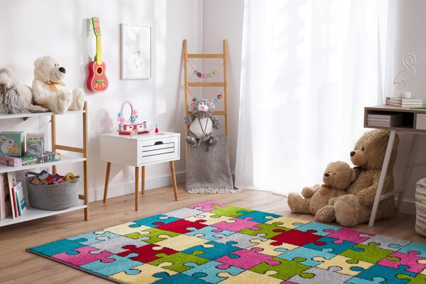 Dětský koberec Agnella Funky Top Super Puzzle vícebarevný Rozměr: 100x170 cm