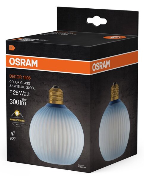 Matná LED žárovka E27 3,5 W DECOR LAMP, modrá, barevná kulatá