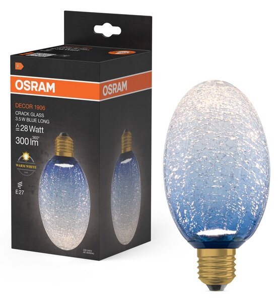 Matná LED žárovka E27 3,5 W DECOR LAMP, Modrá, dlouhá