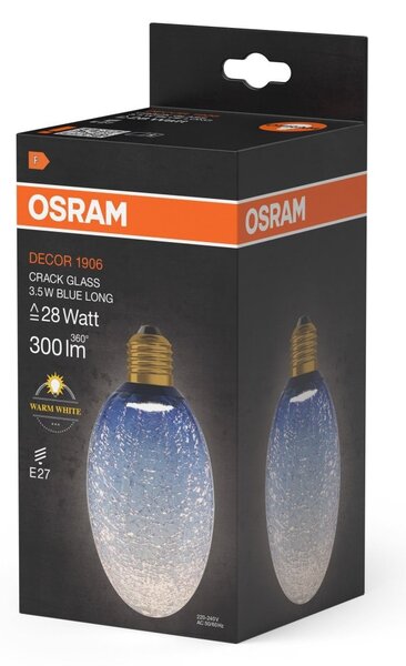 Matná LED žárovka E27 3,5 W DECOR LAMP, Modrá, dlouhá