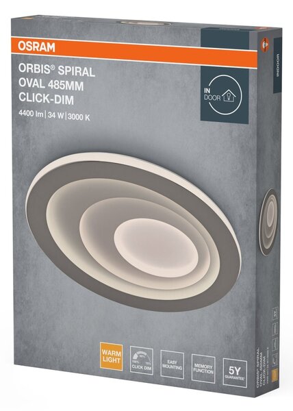 Stropní svítidlo Orbis Spiral Click DIM, šedá, teplá bílá, 485 mm
