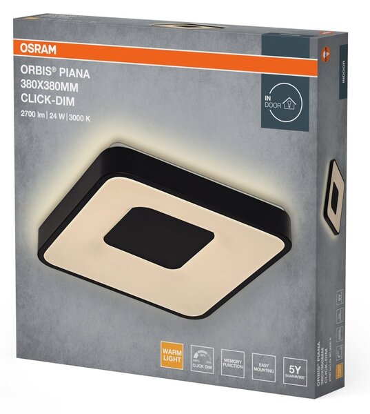 Stropní svítidlo Orbis Piana, černá, teplá bílá, 380 mm