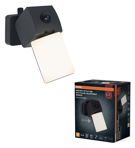 Venkovní reflektor ENDURA® Style USB Volt, šedá, teplá bílá, 111 °