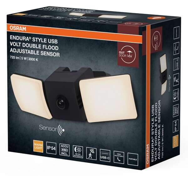Venkovní reflektor ENDURA® Style USB Volt, šedá, teplá bílá