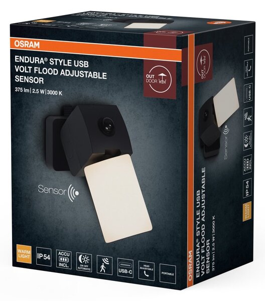 Venkovní reflektor ENDURA® Style USB Volt, šedá, teplá bílá, 111 °