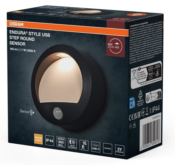 Venkovní svítidlo ENDURA® Style USB nástěnný, šedá, teplá bílá