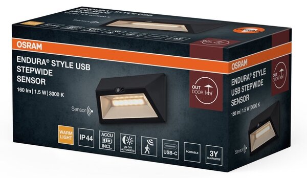 Venkovní svítidlo ENDURA® Style USB nástěnný, šedá, teplá bílá, 55 °