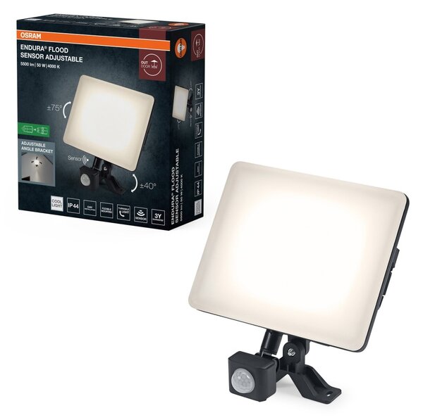Venkovní reflektor ENDURA® nastavitelný se senzorem 50W, 120 °, černá
