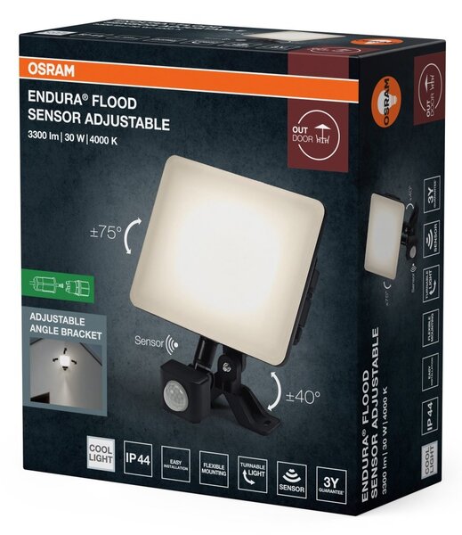 Venkovní reflektor ENDURA® nastavitelný se senzorem 30W, 120 °, černá