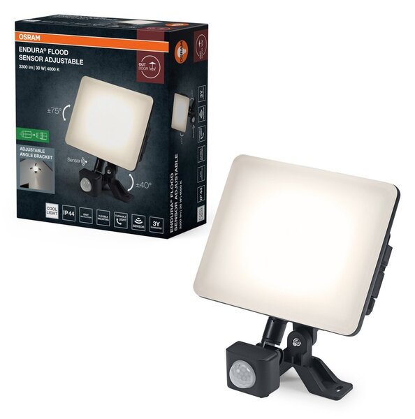 Venkovní reflektor ENDURA® nastavitelný se senzorem 30W, 120 °, černá