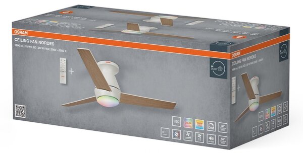 Stropní ventilátor Nordes 1065 mm 38 W, laditelná bílá RGB