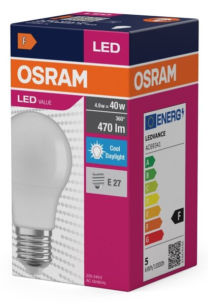 Matná LED žárovka E27 4,9 W CLASSIC A, denní světlo 6500K
