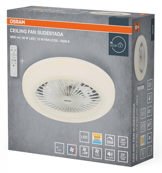 Stropní ventilátor Sudestada 450 mm 45 W, laditelná bílá