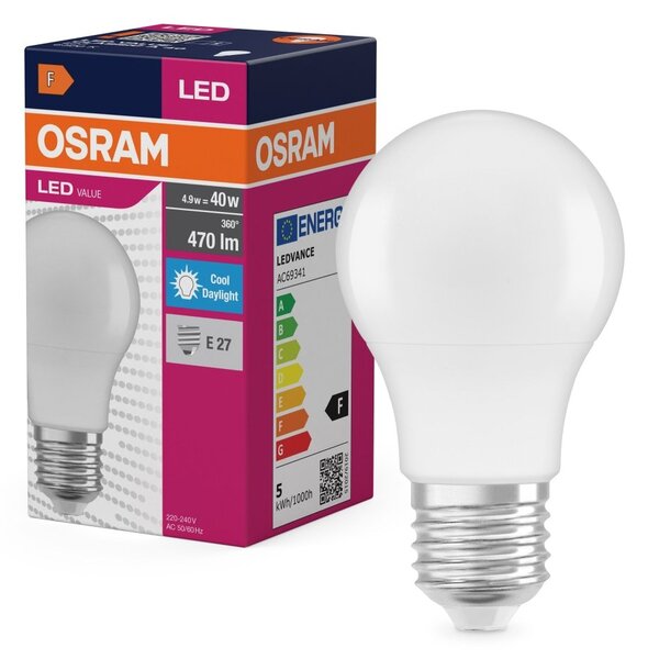 Matná LED žárovka E27 4,9 W CLASSIC A, denní světlo 6500K