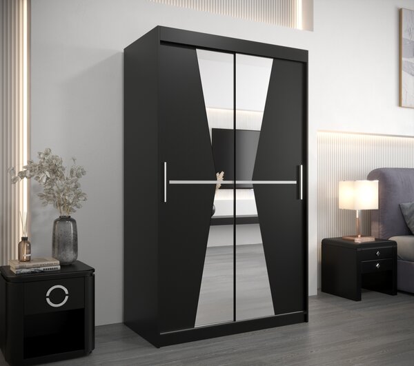 Šatní skříň se zrcadly MILANA - šířka 120 cm, černá