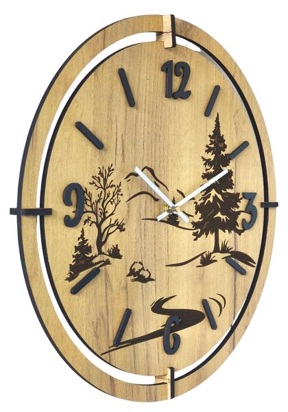 Moderní nástěnné hodiny s gravírováním Lesa | LEDNIC: HDF - Javor 30 cm 4800-115386 HDF0700-ruky-silver