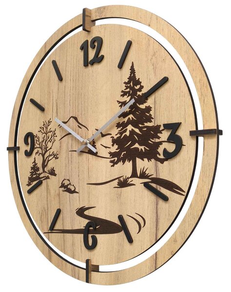 Moderní nástěnné hodiny s gravírováním Lesa | LEDNIC: HDF - Javor 30 cm 4800-115386 HDF0700-ruky-silver