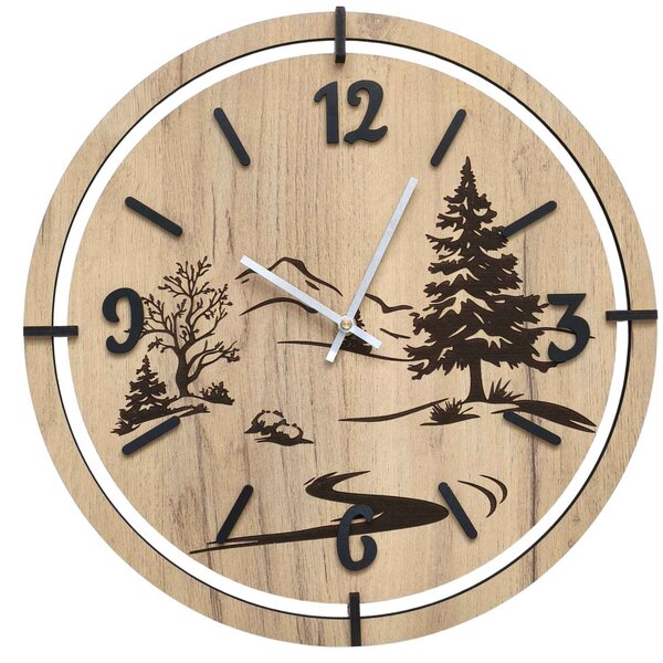 Moderní nástěnné hodiny s gravírováním Lesa | LEDNIC: HDF - Javor 30 cm 4800-115386 HDF0700-ruky-silver
