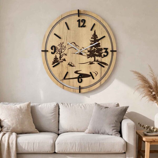 Moderní nástěnné hodiny s gravírováním Lesa | LEDNIC: HDF - Javor 30 cm 4800-115386 HDF0700-ruky-silver