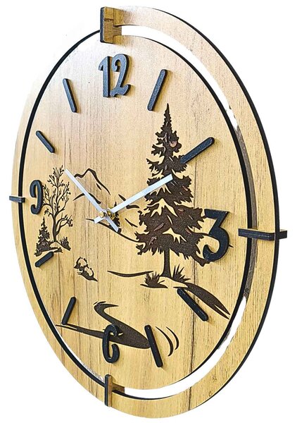 Moderní nástěnné hodiny s gravírováním Lesa | LEDNIC: HDF - Javor 30 cm 4800-115386 HDF0700-ruky-silver