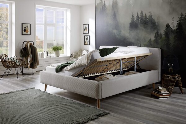 Čalouněná postel taupe s úložným prostorem 180 x 200 cm manšestr písková