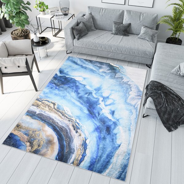 Makro Abra Kusový koberec pratelný TOSCANA 38650 Abstraktní pogumovaný modrý krémový šedý Rozměr: 140x200 cm