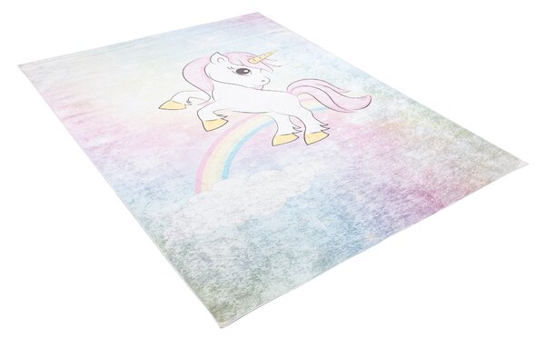 Makro Abra Dětský kusový koberec vhodný k praní BAMBINO 2661 Jednorožec protiskluzový růžový modrý Rozměr: 120x170 cm