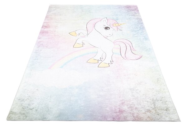 Makro Abra Dětský kusový koberec vhodný k praní BAMBINO 2661 Jednorožec protiskluzový růžový modrý Rozměr: 120x170 cm