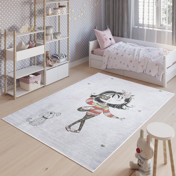Makro Abra Dětský kusový koberec vhodný k praní BAMBINO 2645 Holčička protiskluzový šedý Rozměr: 80x150 cm