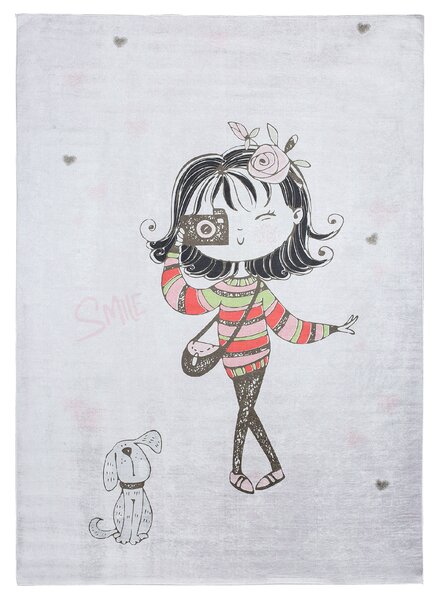Makro Abra Dětský kusový koberec vhodný k praní BAMBINO 2645 Holčička protiskluzový šedý Rozměr: 80x150 cm