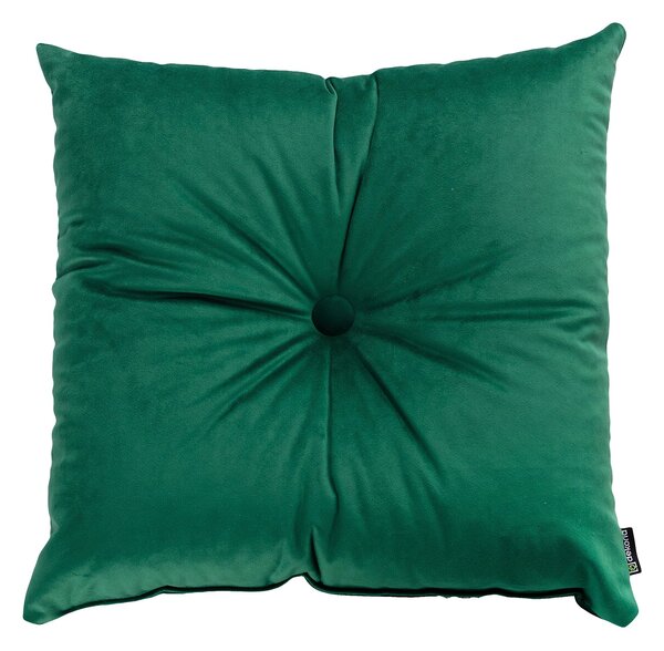 Sametový polštář Velvet s knoflíkem barva zelená látka lesklé, sametová
