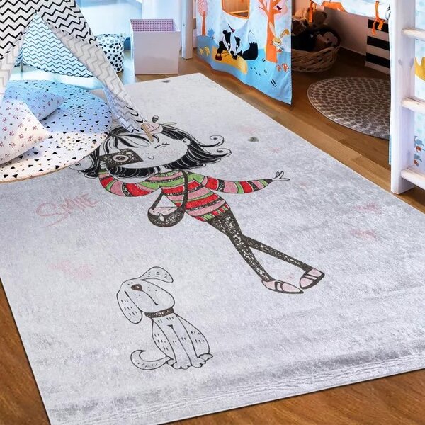 Makro Abra Dětský kusový koberec vhodný k praní BAMBINO 2645 Holčička protiskluzový šedý Rozměr: 80x150 cm