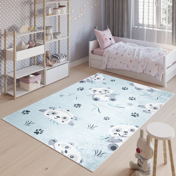 Makro Abra Dětský kusový koberec vhodný k praní BAMBINO 36460 Medvídci Koala protiskluzový modrý krémový Rozměr: 80x150 cm