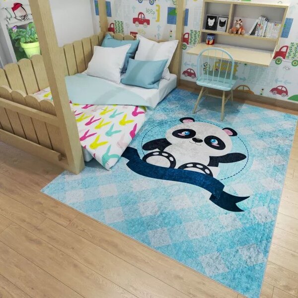 Makro Abra Dětský kusový koberec vhodný k praní BAMBINO 36460 Medvídci Koala protiskluzový modrý krémový Rozměr: 80x150 cm