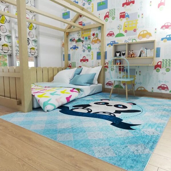 Makro Abra Dětský kusový koberec vhodný k praní BAMBINO 36460 Medvídci Koala protiskluzový modrý krémový Rozměr: 80x150 cm