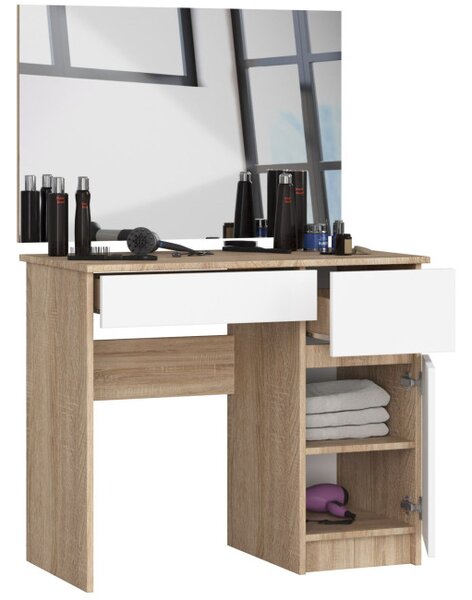 Toaletní stolek se zrcadlem CLP P-2/SL 900x600 pravý, dub sonoma/bílý