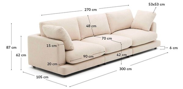 Béžová žinylková pohovka 300 cm Gala – Kave Home