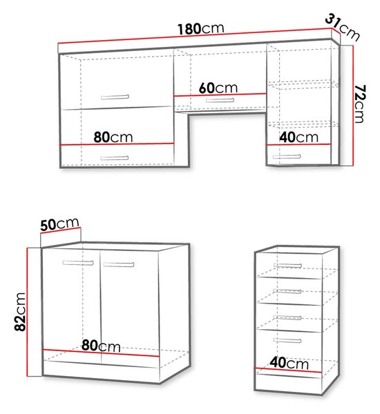 Kuchyně do paneláku 180/180 cm SHAN 2 - šedá / lesklá krémová + příborník ZDARMA