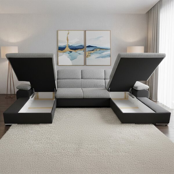 Sedací souprava COOL III | 191x350x191 cm | rozkládací + 2x úložný prostor | šedo černá 23/15