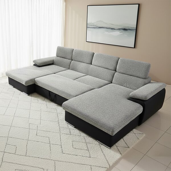 Sedací souprava COOL III | 191x350x191 cm | rozkládací + 2x úložný prostor | šedo černá 23/15