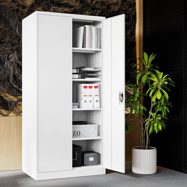 Vysoká a hluboká bílá kovová kancelářská skříň JAN H D600, 900 x 1950 x 600 mm