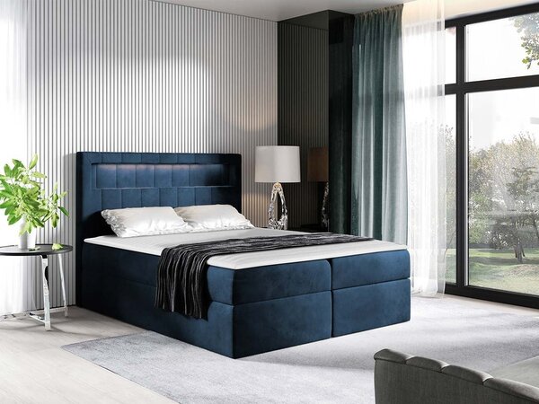Americká dvoulůžková postel 200x200 RODRIGO - modrá + topper a LED osvětlení ZDARMA