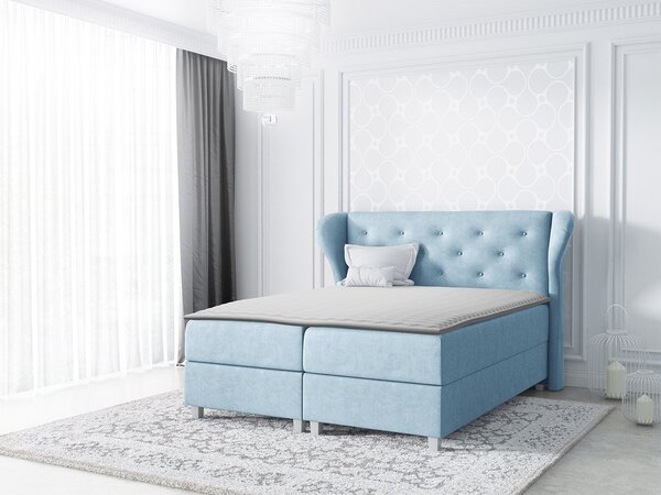 Hotelová manželská postel 200x200 TANIS - modrá + topper ZDARMA