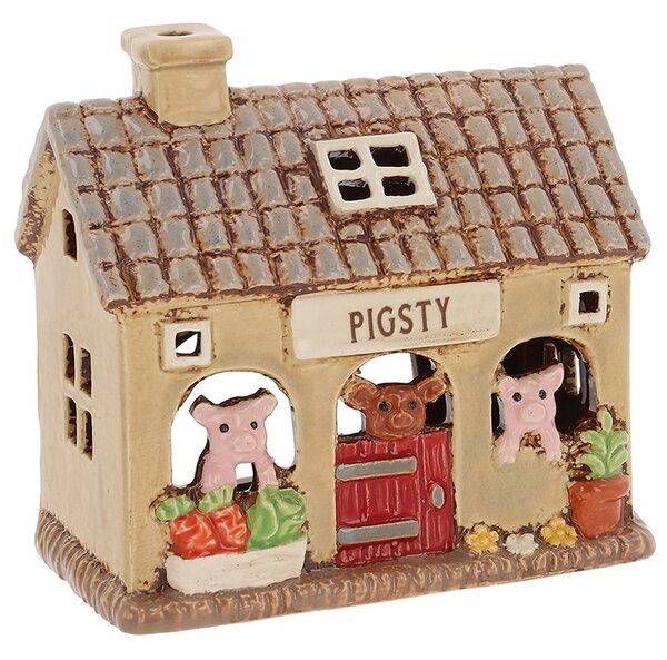 Keramický svícen Domek - Farma - Chlév pro prasata 14 cm