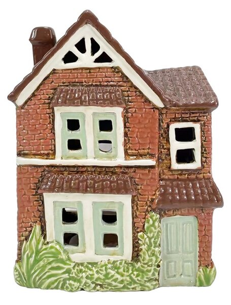 Keramický svícen Domek s rostlinami 17 cm