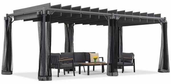 Antracitová pergola Malaga 3x6 m s moskytiérou Garden Point