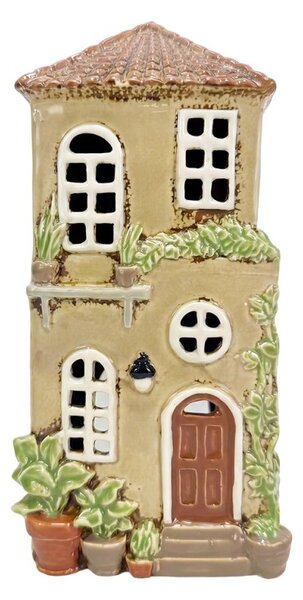 Keramický svícen Domek s rostlinami 23 cm